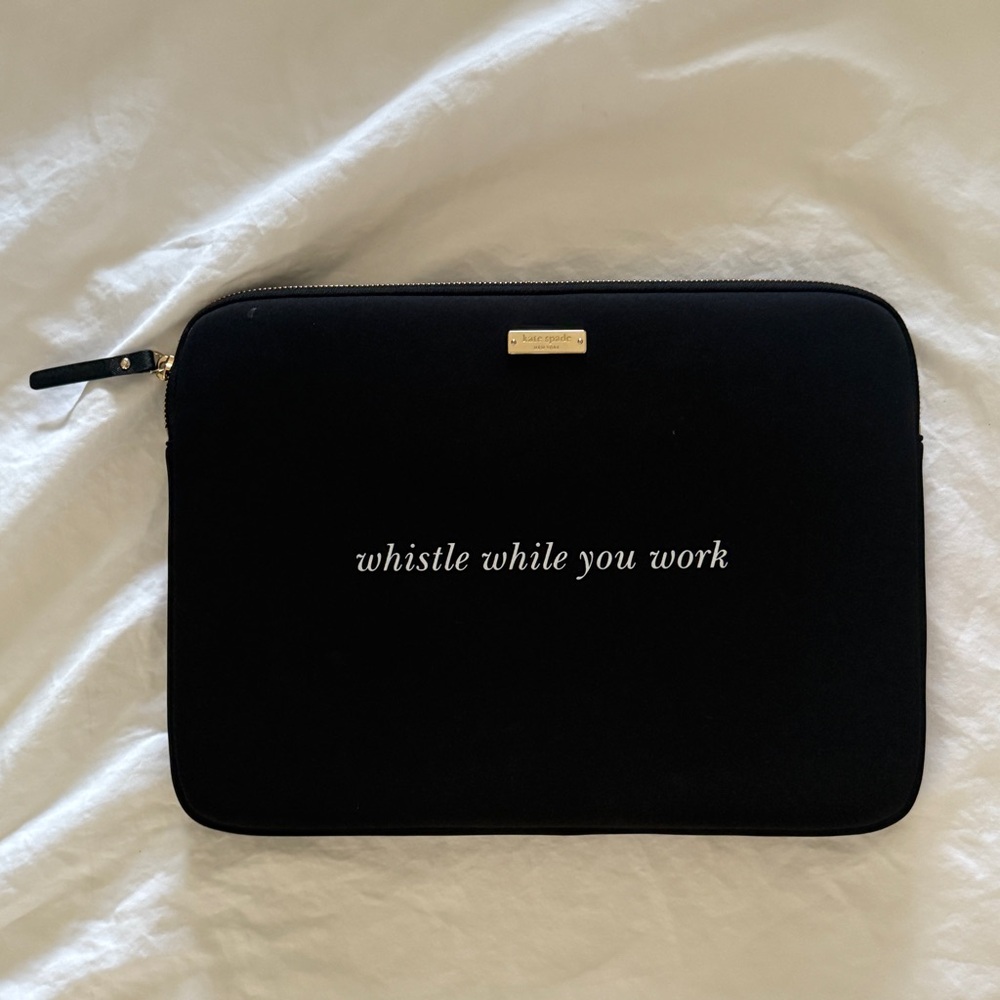 Kate Spade Black Laptop Case “Whistle While You Work” Gently Used